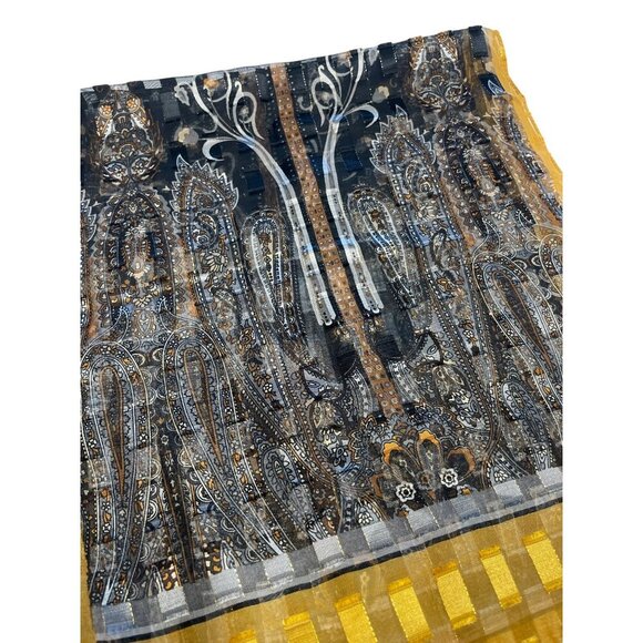 Sheer Black & Gold Paisley Print Scarf With Metallic Accents - Picture 6 of 6